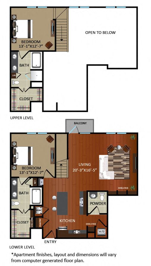 Floor plan for 2 beds, 2 baths, 1397 sqft